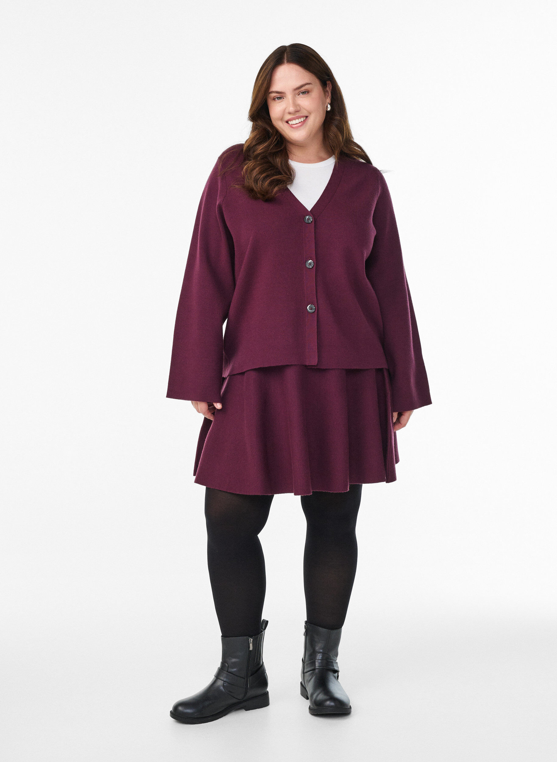 ZizziKorte gebreide A-lijn rok, Donker Bordeaux, Model image number 1