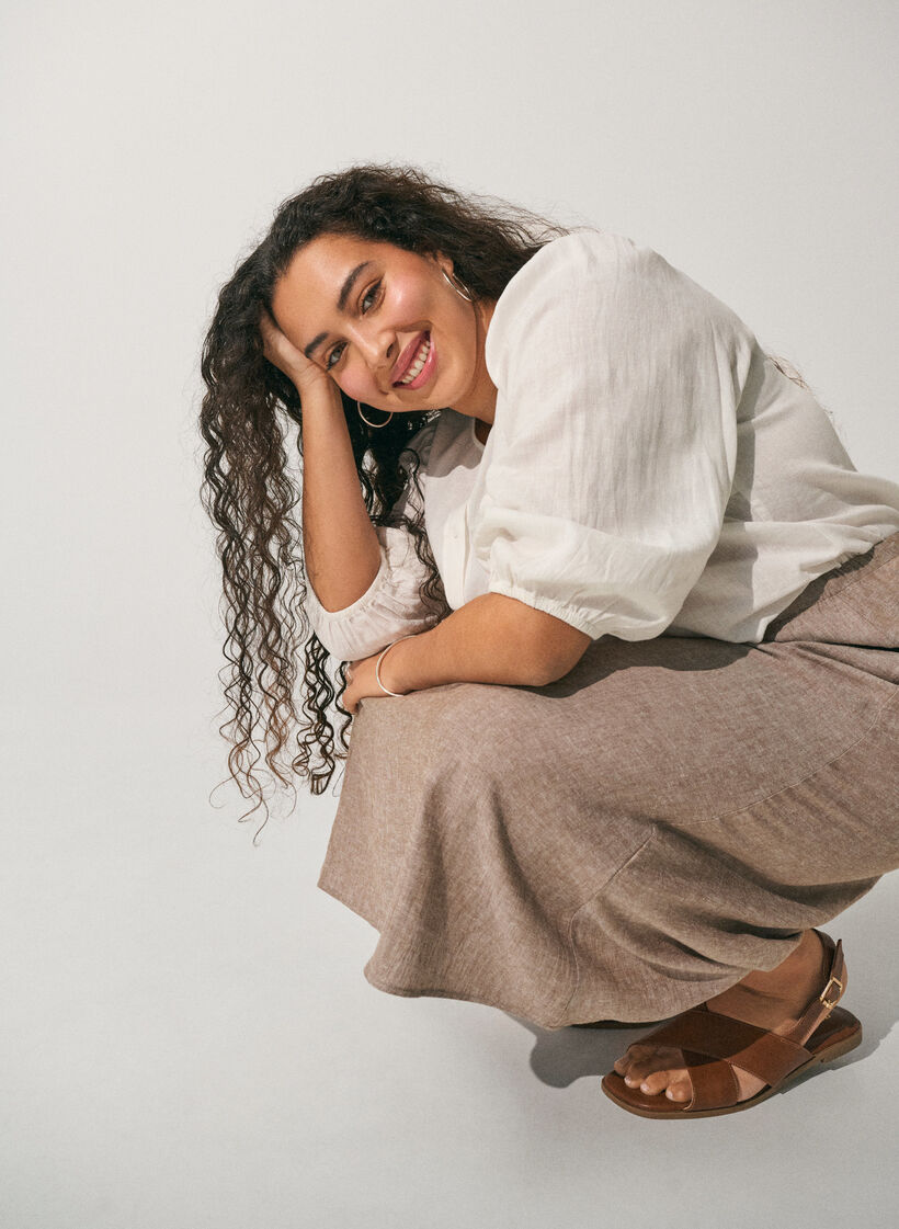 Shirtblouse in linnen en viscose met 3/4-mouwen, Wit, Image image number 0