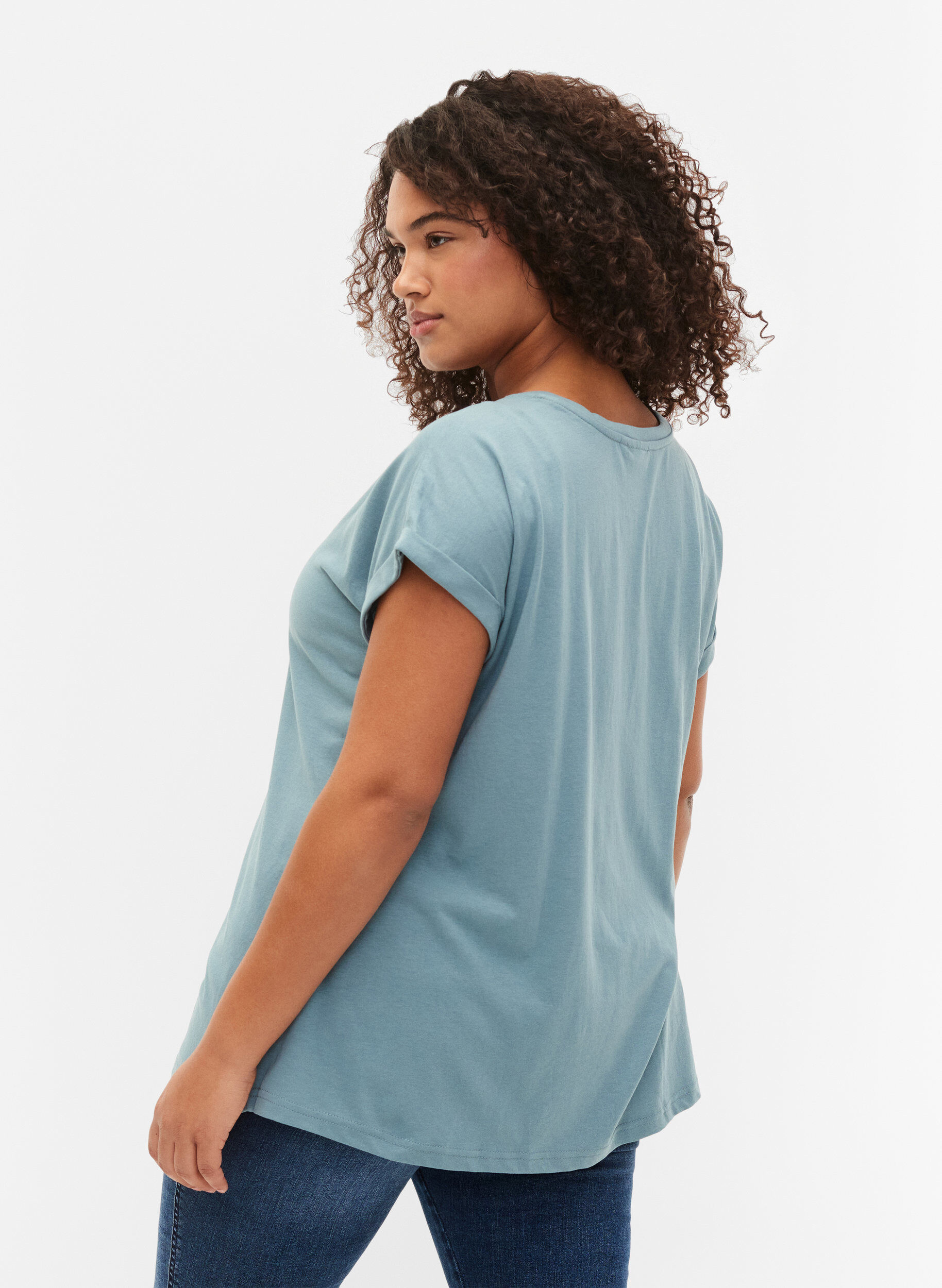ZizziT-shirt met korte mouwen van katoenmix, Blauw, Model image number 2