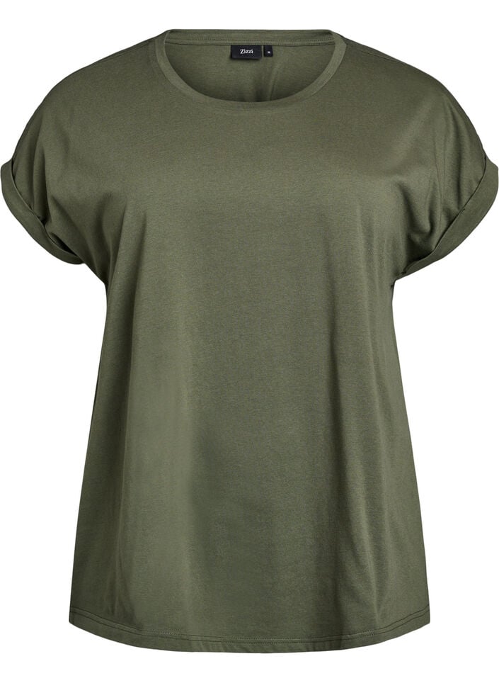 T-shirt &agrave; manches courtes en m&eacute;lange de coton, Vert, Packshot image number 0