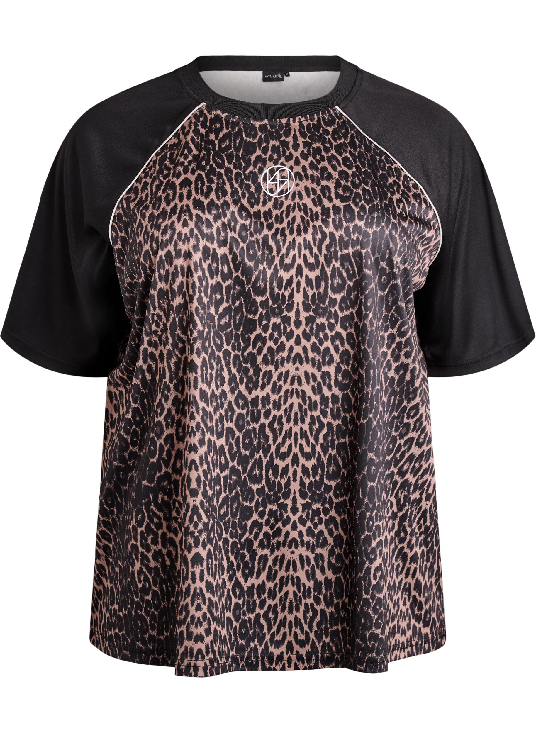 Workout T-shirt met raglanmouwen en luipaardprint