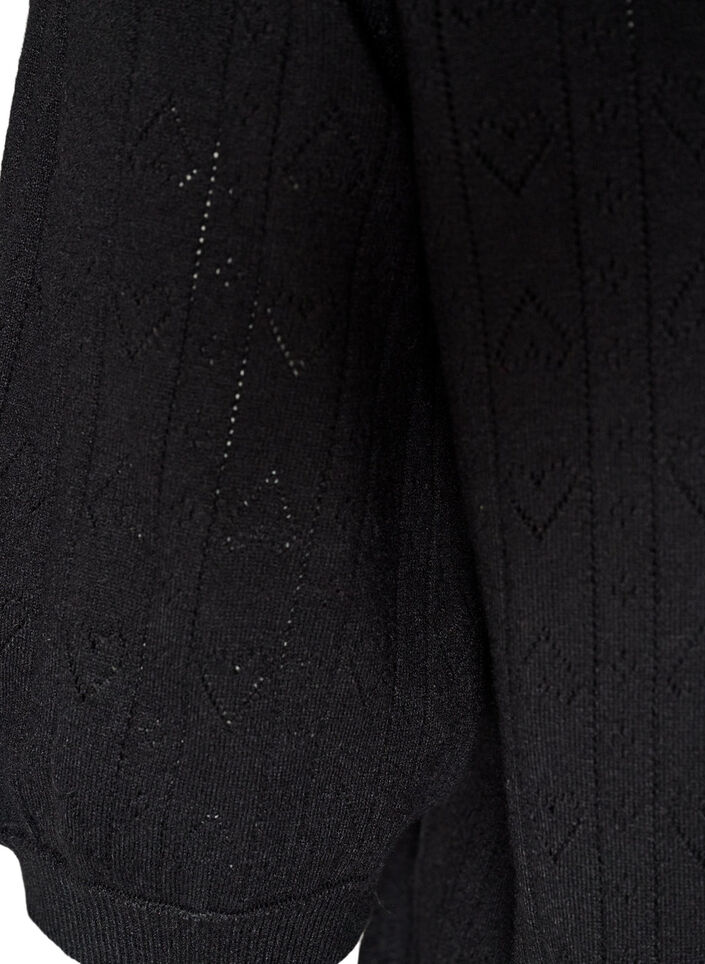 Blouse en maille pointelle &agrave; manches courtes, Noir, Packshot image number 3