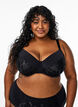 Gewatteerde bh met geborduurde bloemen details, Zwart, Model image number 0