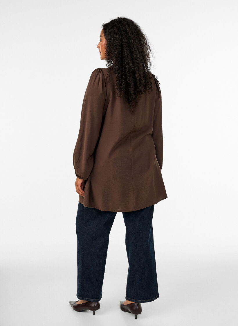 Viscose tuniek met kanten detail, Bruin, Model image number 2
