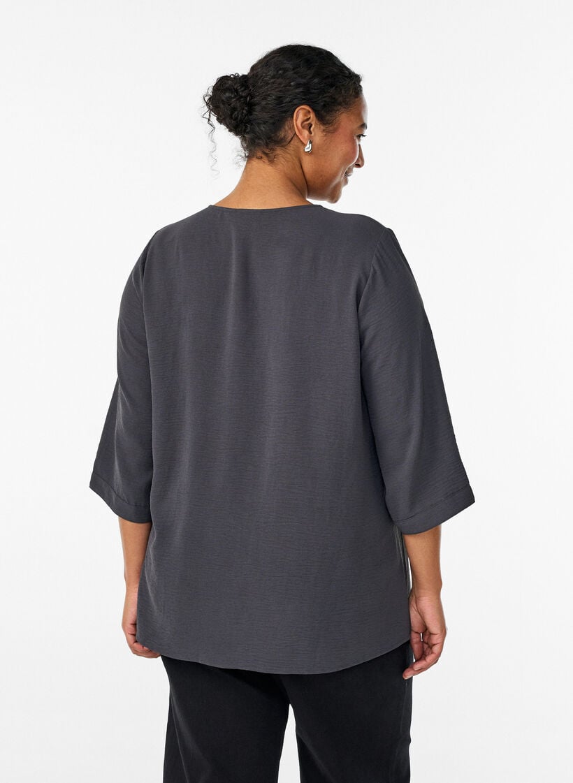 Shirtblouse met V-hals en 3/4 mouwen, Grijs, Model image number 2