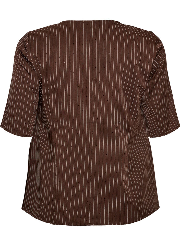 Blouse met krijtstreep, strasssteentjes en knopen, Bruin, Packshot image number 1