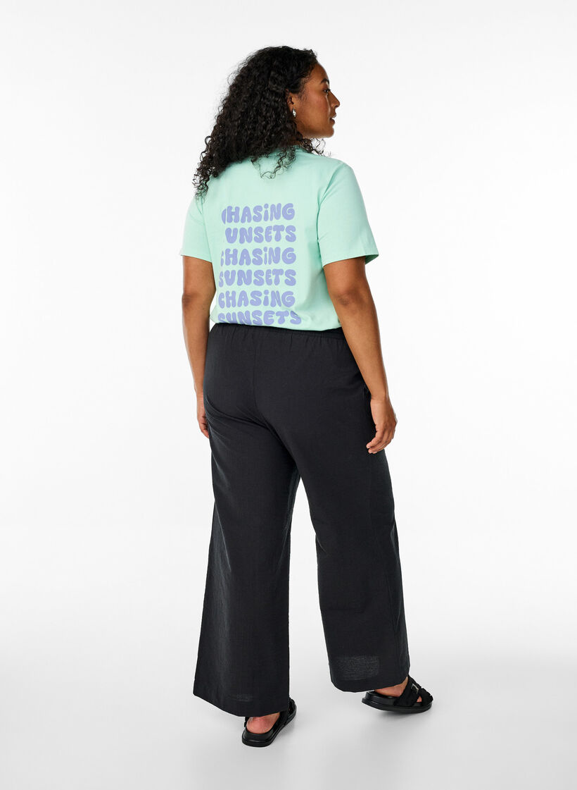 Losse broek met hoge taille en zakken, Zwart, Model image number 1