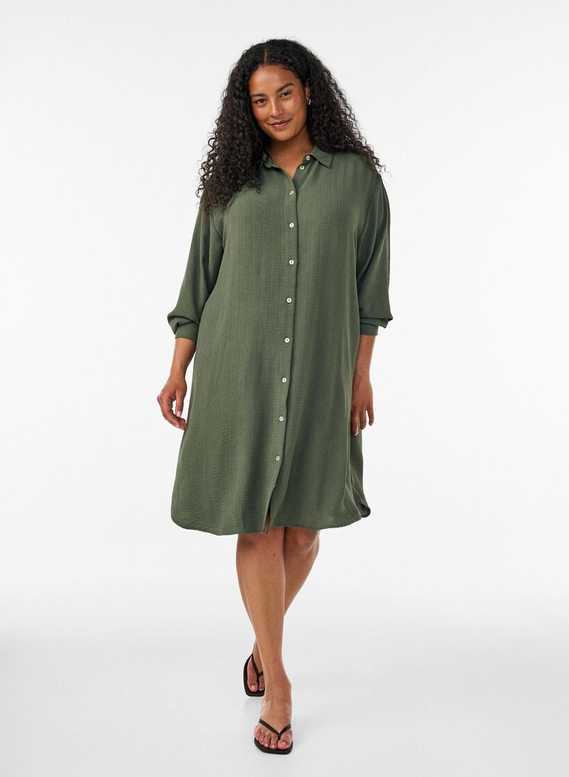 Lange shirt met een lichte textuur, Groen, Model image number 0