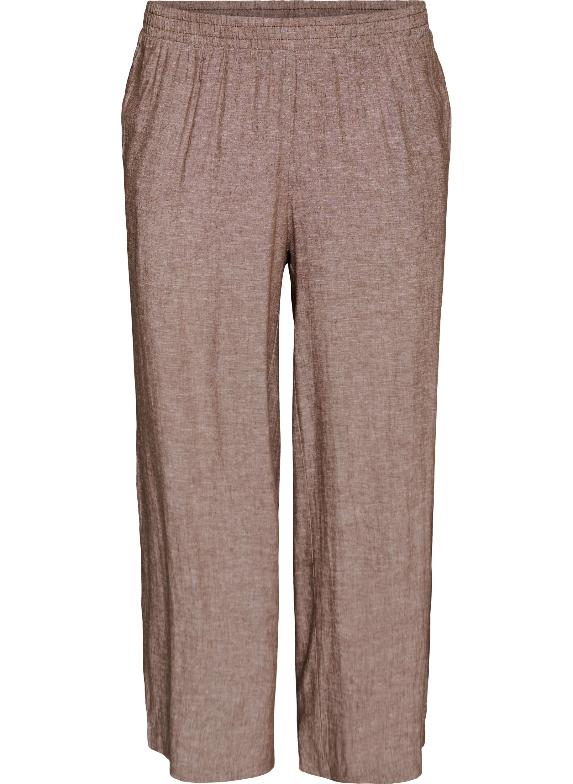 ZizziWijde linnen en viscose broek, Bruin, Packshot image number 0