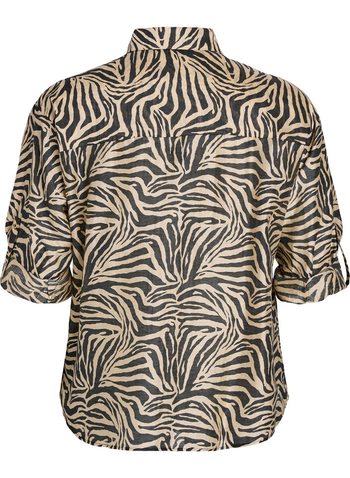 Los shirt met dierenprint en borstzakken, Zwart, Packshot image number 1