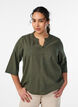 Katoenen blouse met geborduurde details en 3/4 mouwen, Groen, Model image number 0