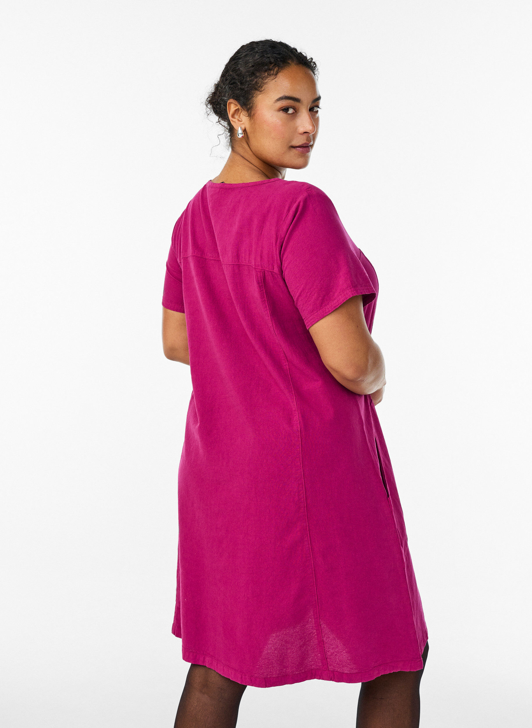 ZizziKatoenen jurk met korte mouwen, Rood, Model image number 2