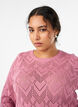 Gebreide blouse met patroon, golvende rand en ronde hals, Roze, Model image number 3