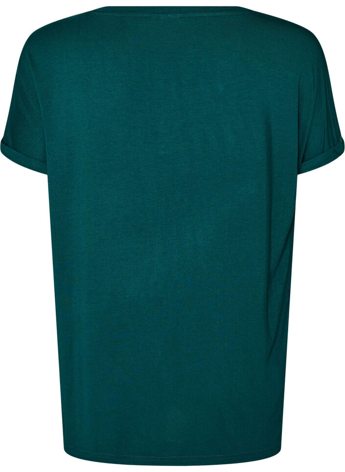 Basic T-shirt met V-hals van viscose, Groen, Packshot image number 1