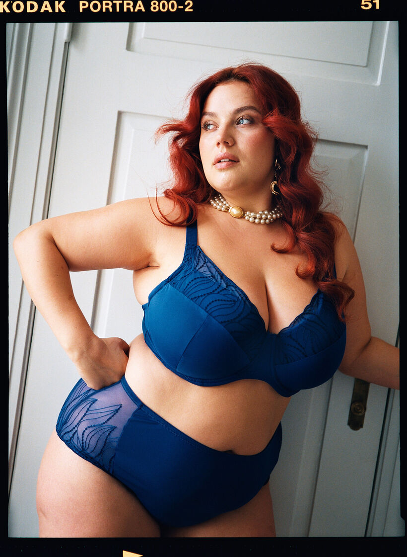 Microvezel hipster panties met kanten zijkanten, Blauw, Image