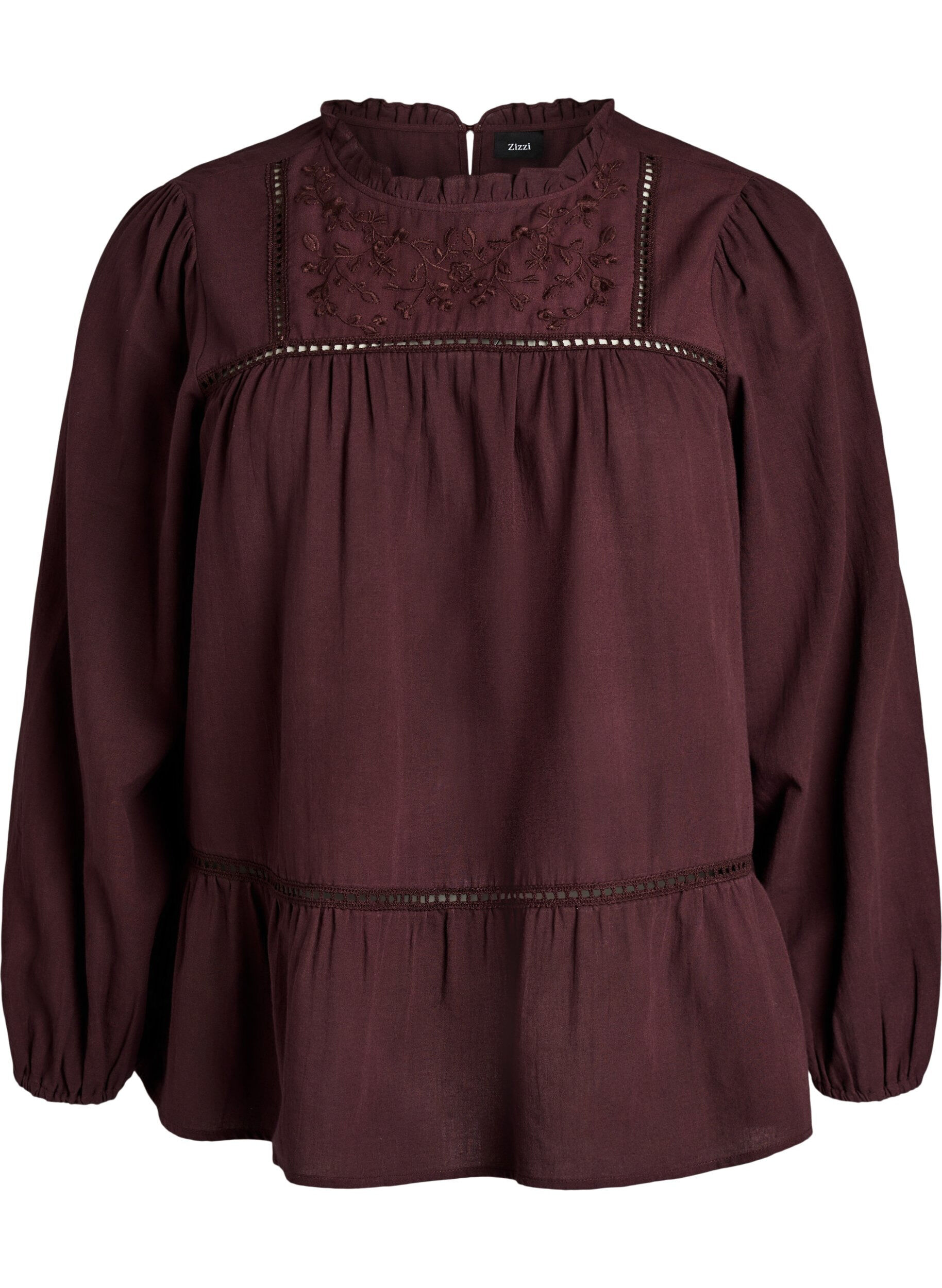 Blouse met borduurwerk en sierlijke oogjesrandafwerking
