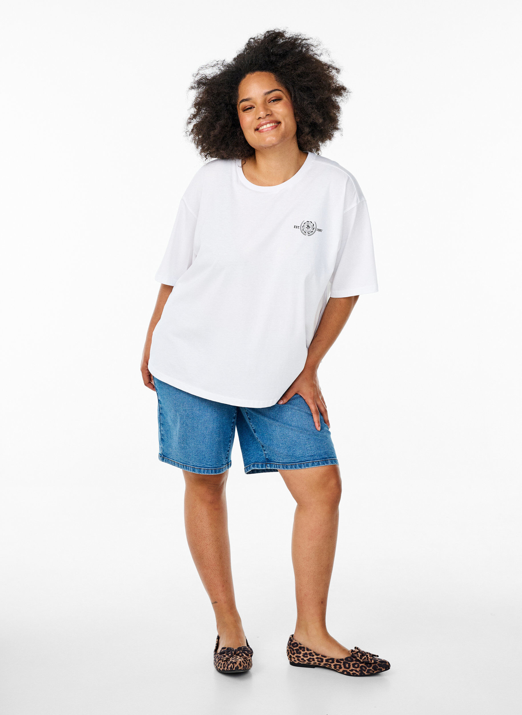 ZizziOversized T-shirt met rugprint, Wit, Model image number 1