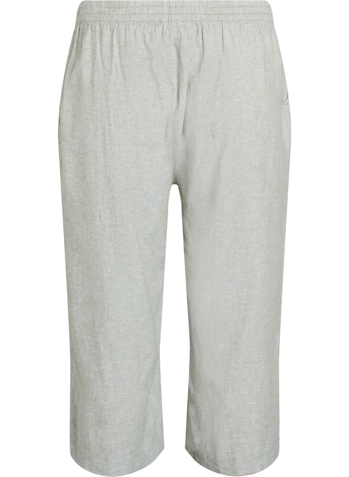 Ingekorte broek van linnen en viscose, Oil Green, Packshot