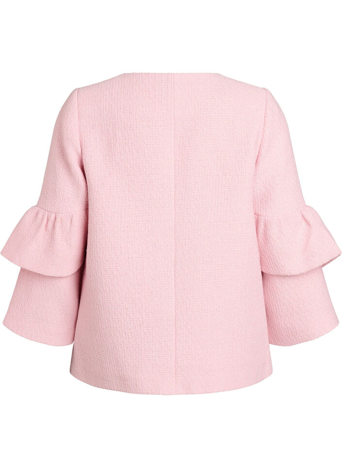 Boucl&eacute; jasje met ruchesdetails, Roze, Packshot image number 1