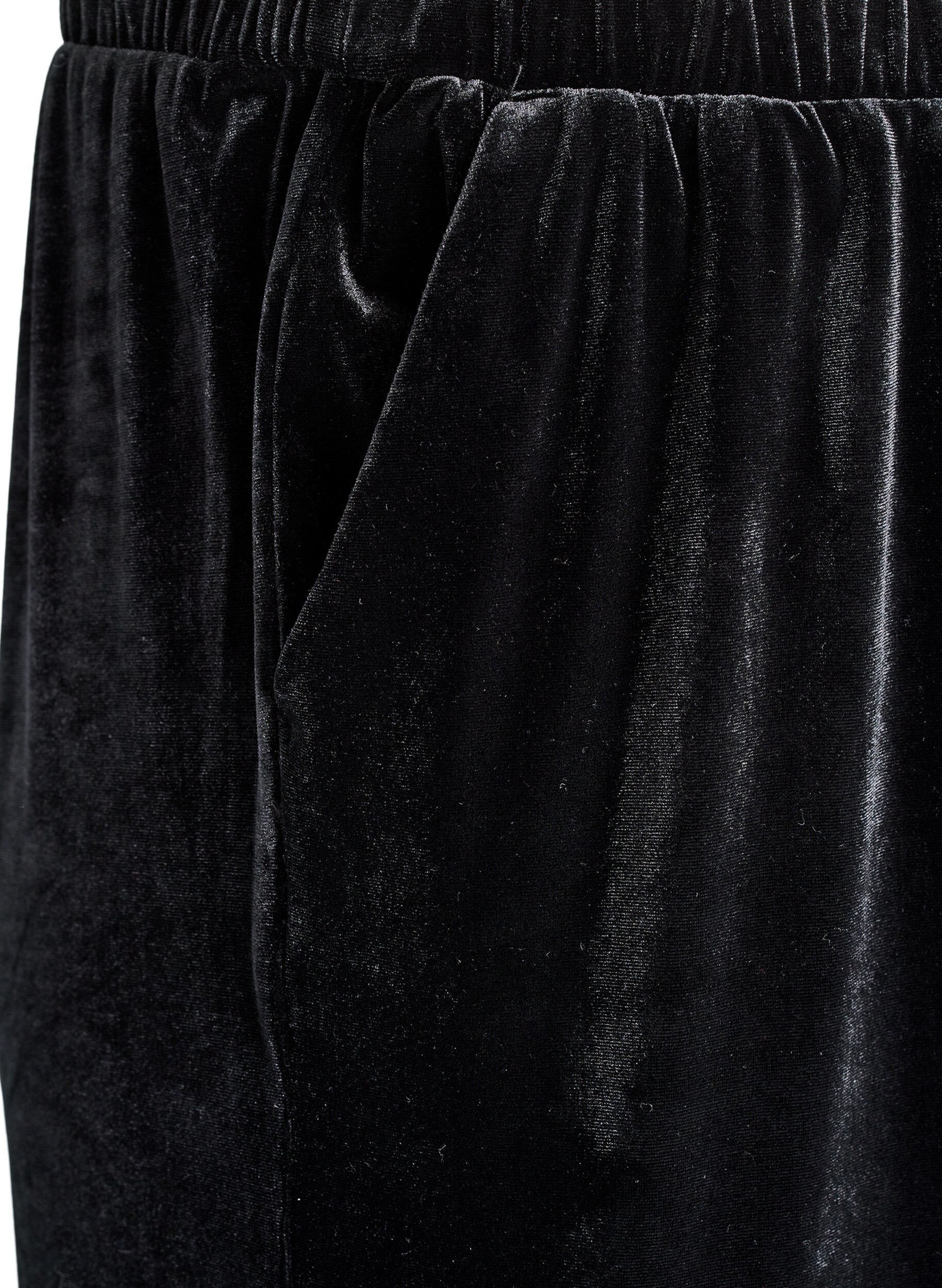 ZizziVeloursbroek met een high waist en wijde pijpen, Zwart, Packshot image number 2