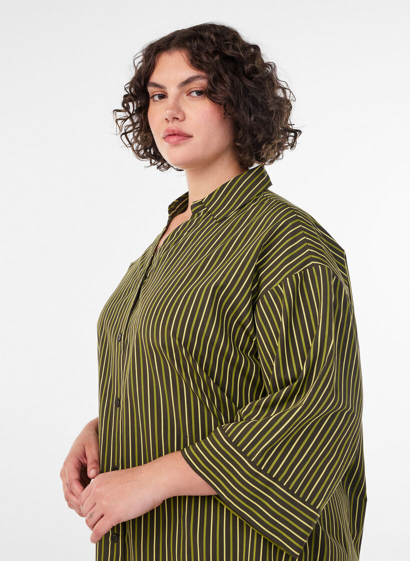 Losse gestreepte shirt met 3/4 mouwen, Groen, Model image number 3