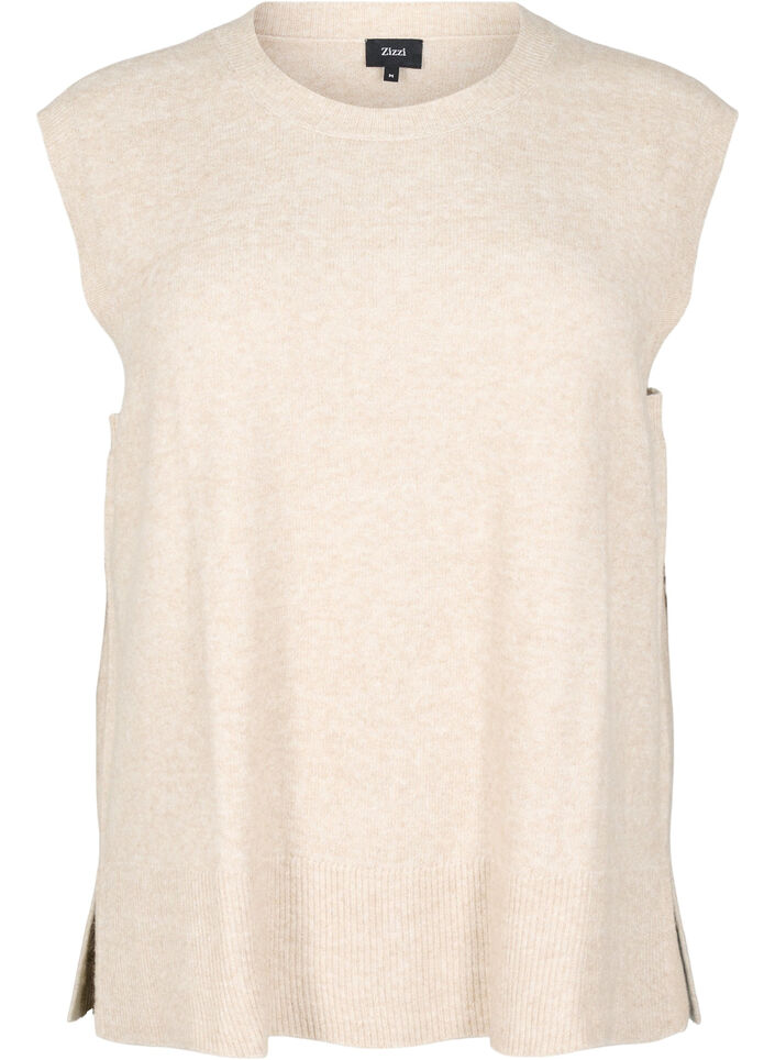 Gebreid vest met geribbelde randen, Simply Taupe Mel., Packshot