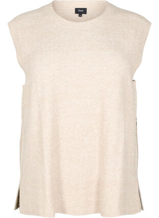 ZizziGebreid vest met geribbelde randen, Simply Taupe Mel., Packshot image number 0