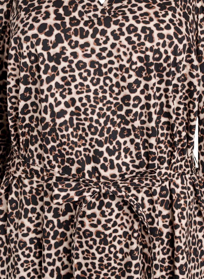 Jurk in biologisch katoen met strikceintuur, Bruin, Packshot image number 2