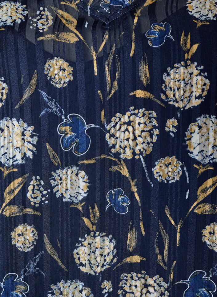Jurk met patroon, ruches en lange mouwen, Blauw, Packshot image number 2