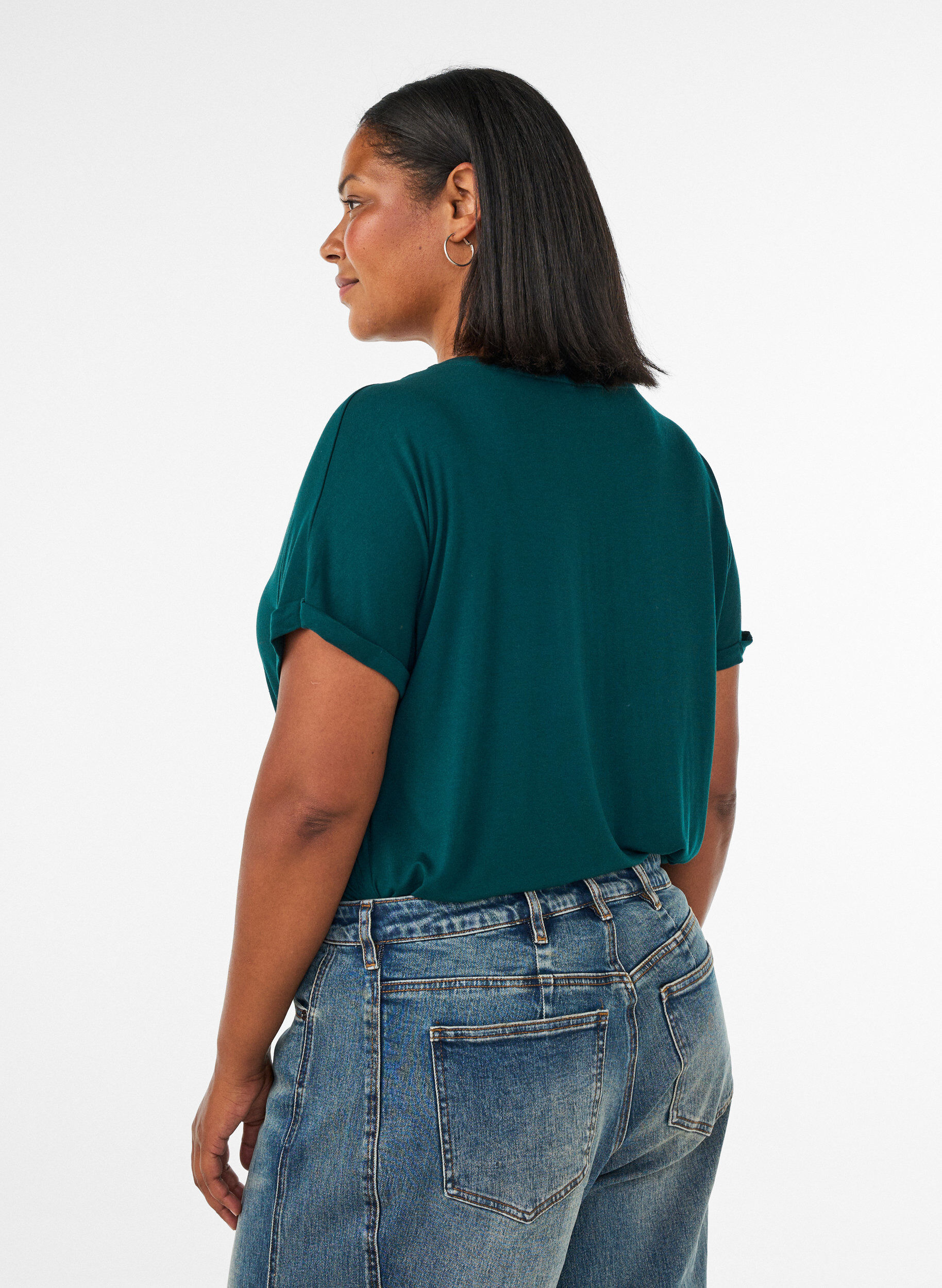 ZizziBasic T-shirt met V-hals van viscose, Groen, Model image number 2
