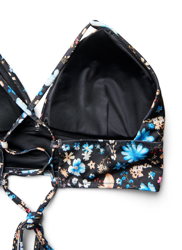 Haut de bikini &agrave; imprim&eacute; floral avec liens &agrave; nouer dans le dos, Bleu, Packshot image number 3