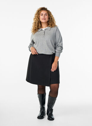 ZizziStrik blouse met kraag, Light Grey Melange, Model image number 1