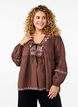 Blouse met open voorkant en geborduurde details, Bruin, Model image number 0