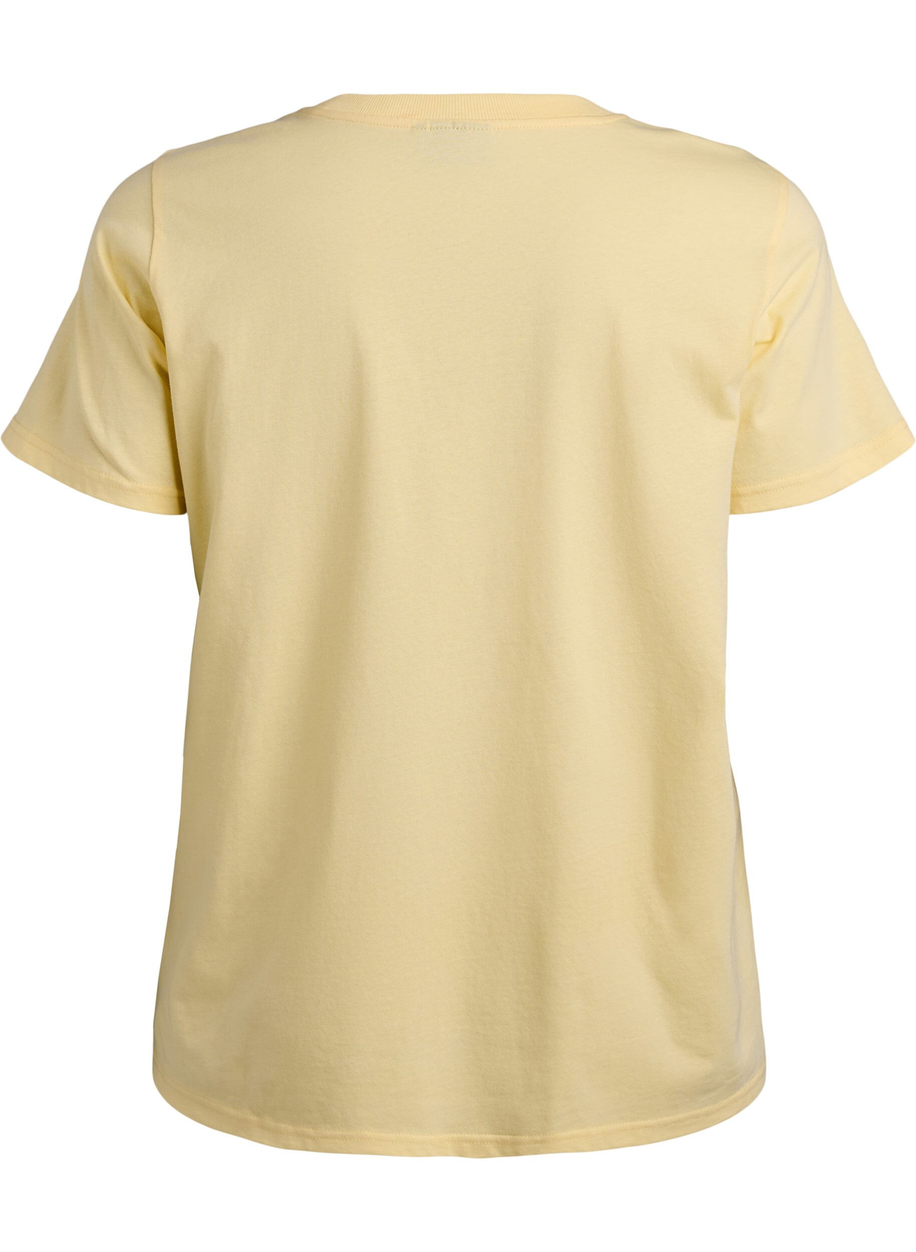 ZizziBasic katoenen T-shirt met ronde hals, Geel, Packshot image number 1