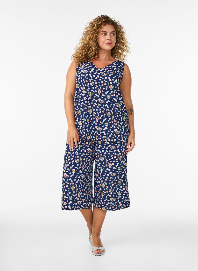 Culottebroek met print, Blauw, Model image number 0