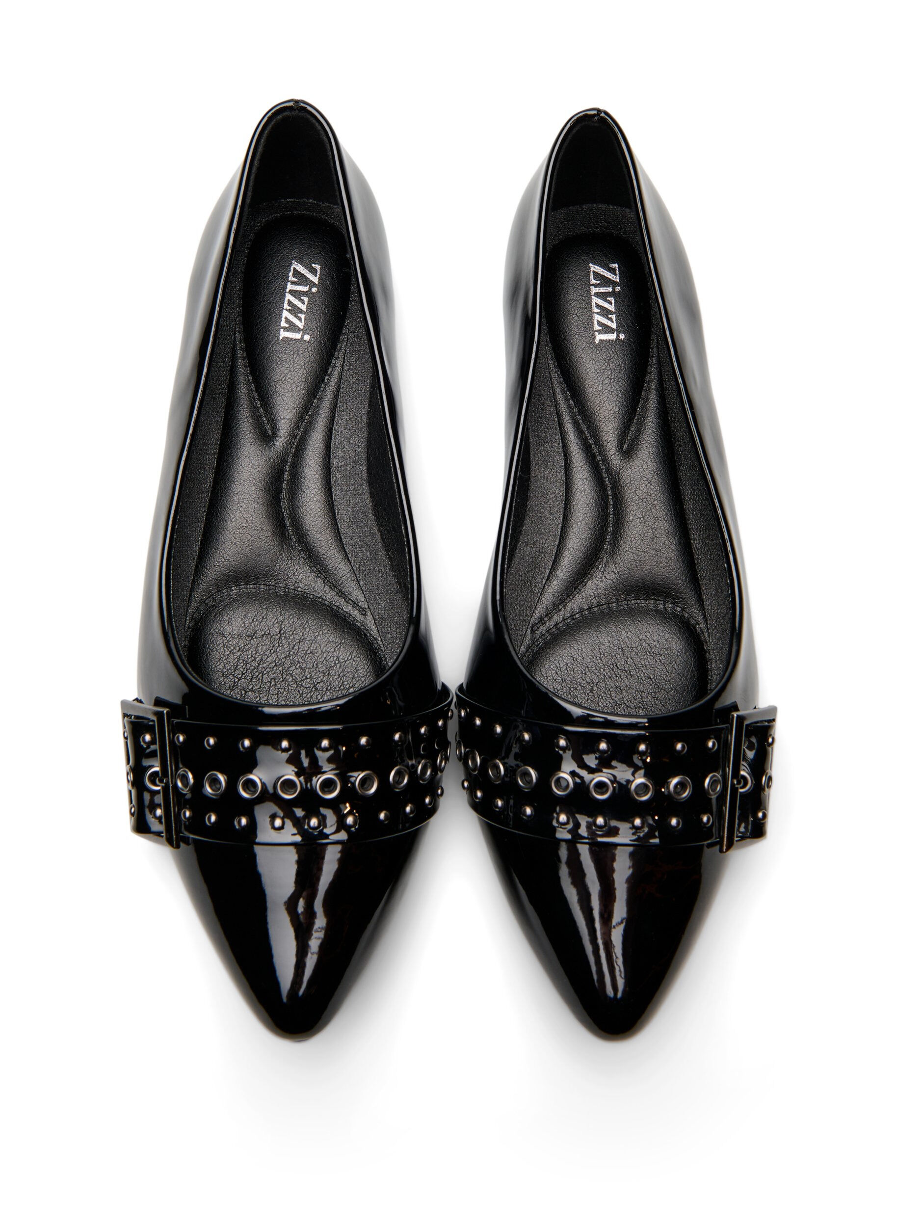 ZizziWide fit - Ballerina met bandje en studs, Zwart, Packshot image number 2