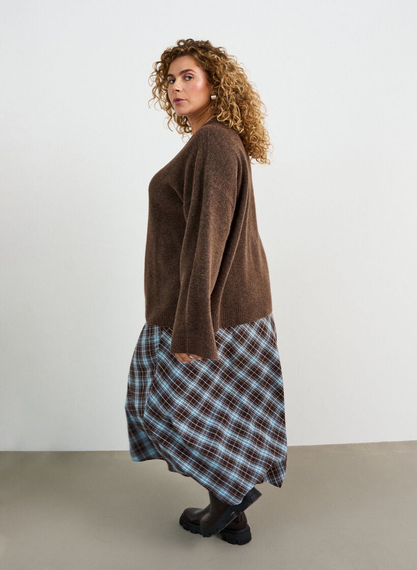 Losgebreide blouse met alpaca en wol, Bruin, Model image number 2