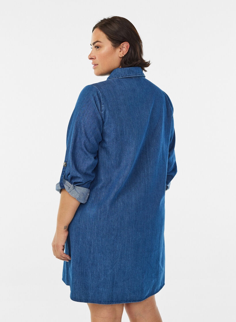 Korte denim jurk met rits, Blauw, Model image number 2