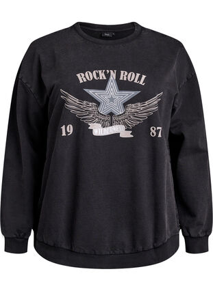 ZizziGewassen sweatshirt met statementprint, Grey Acid Washed, Packshot image number 0