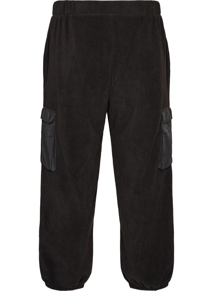 Fleece joggingbroek met cargozakken, Zwart, Packshot image number 1