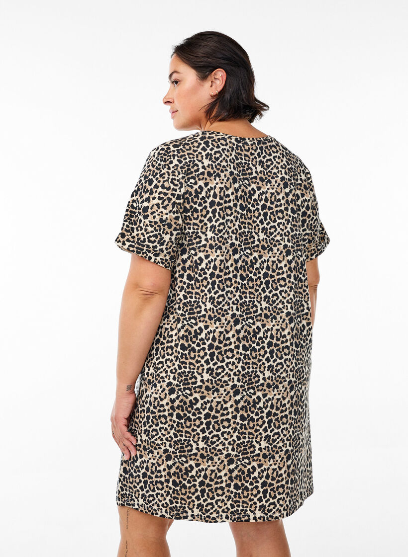 Kort T-shirtjurkje van katoenen jersey, Bruin, Model image number 1