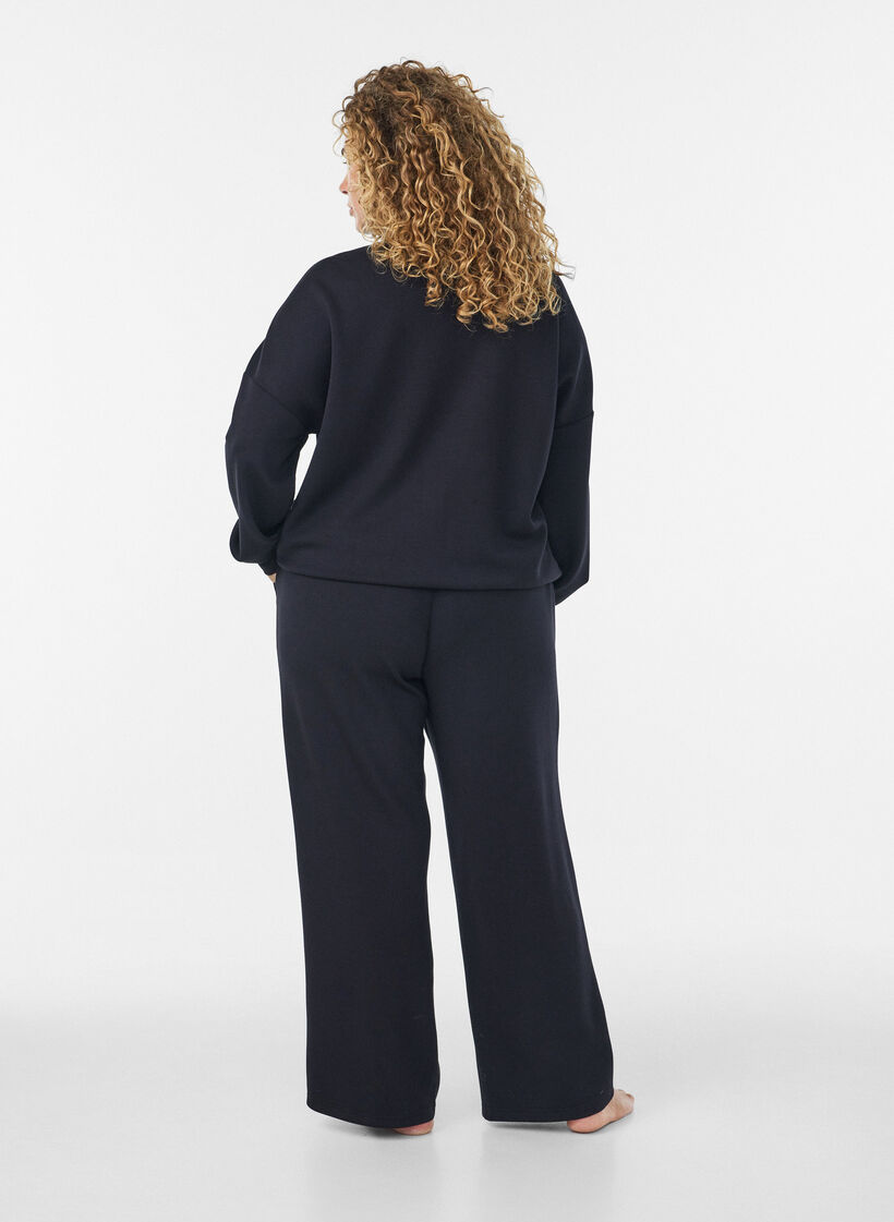 Jerseybroek met losse pasvorm, high waist en zakken, Zwart, Model image number 1