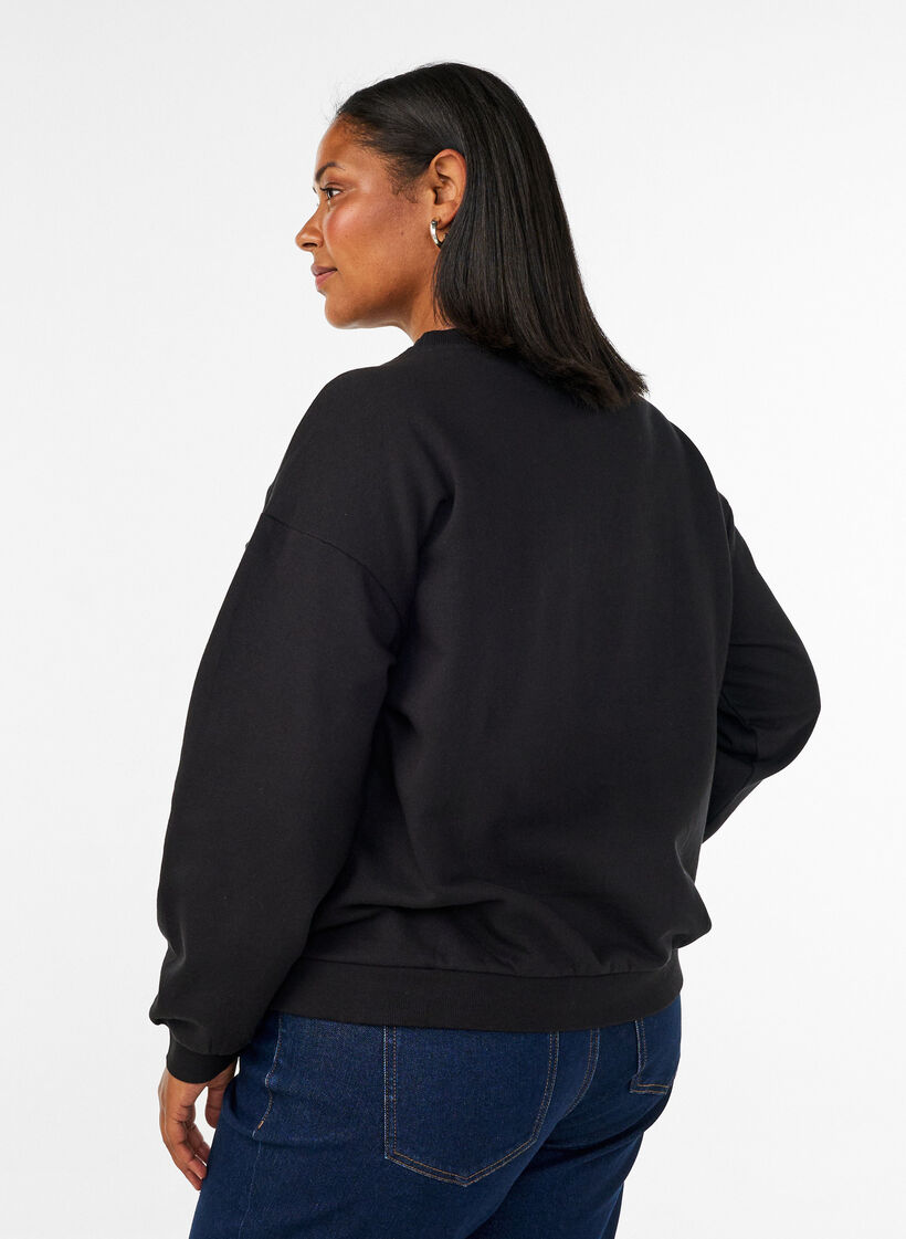 Sweatshirt met boucl&eacute;-tekstmotief, Zwart, Model image number 2
