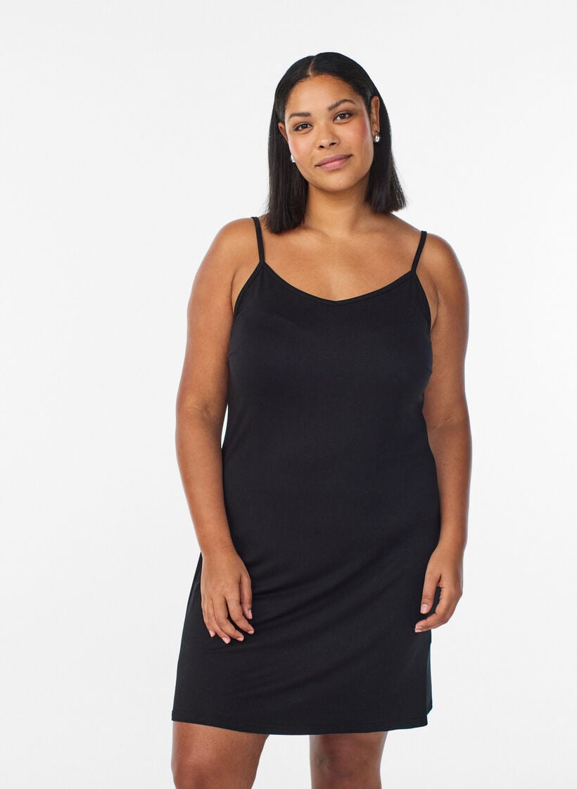 Effen onderjurk in viscose, Zwart, Model image number 0