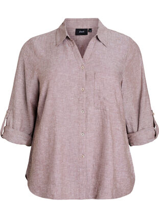 ZizziLinnen en viscose shirt met 3/4 mouwen, Bruin, Packshot image number 0