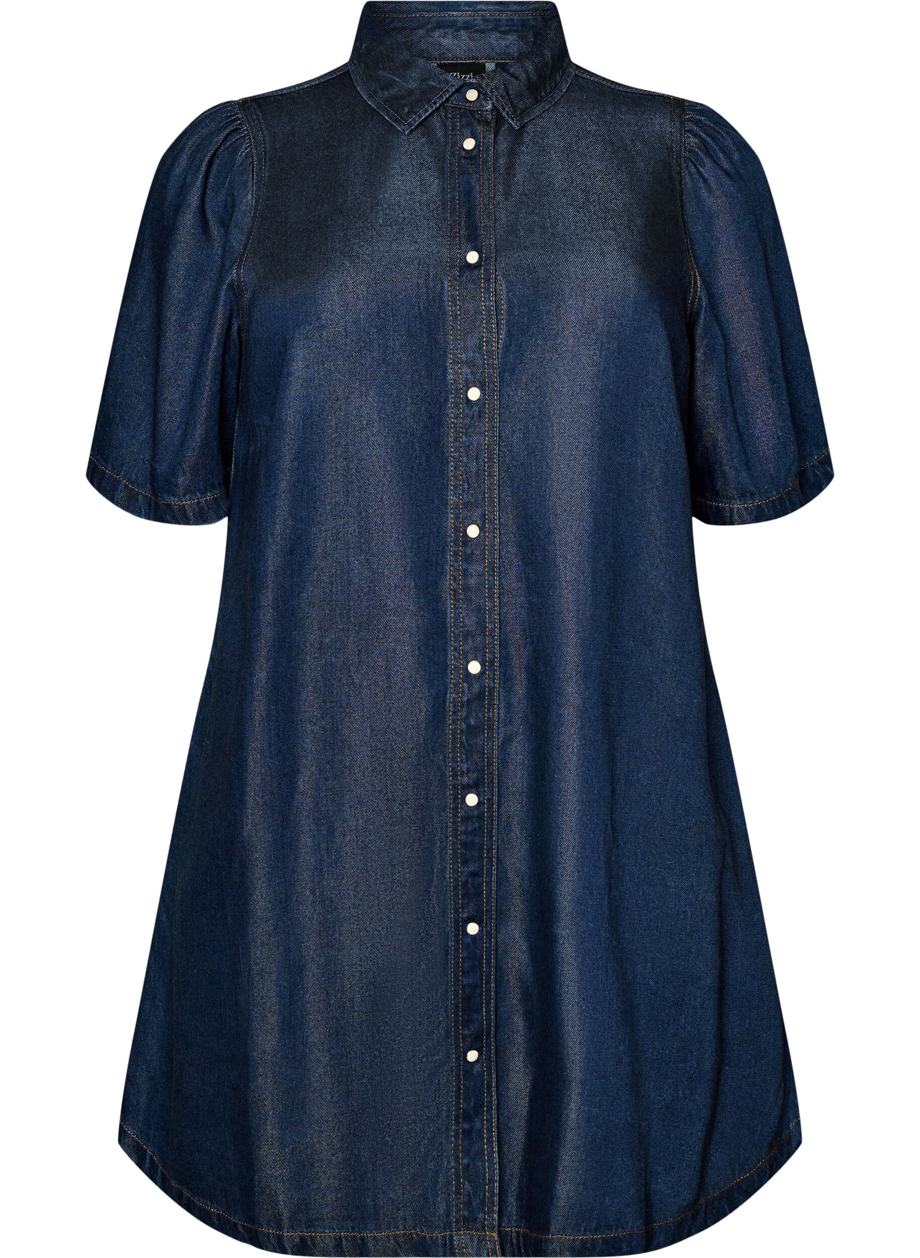 Denim jurk van lyocell met knopen en korte mouwen