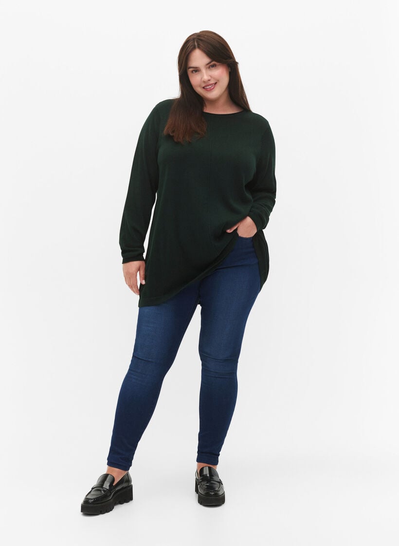 Gebreide blouse gemaakt van katoen en viscose., Groen, Model image number 1