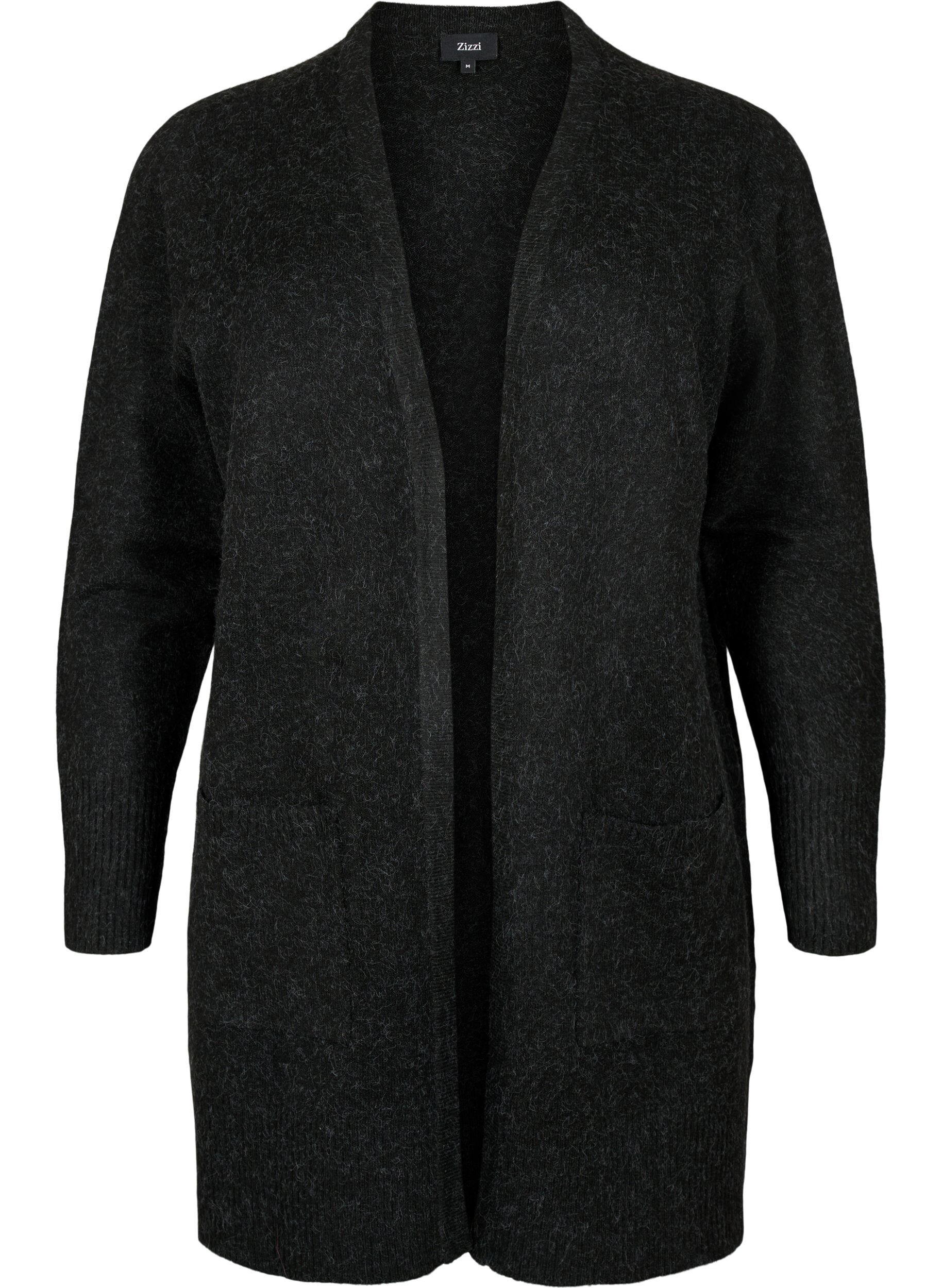 Cardigan tricot&eacute; mouchet&eacute; avec poches