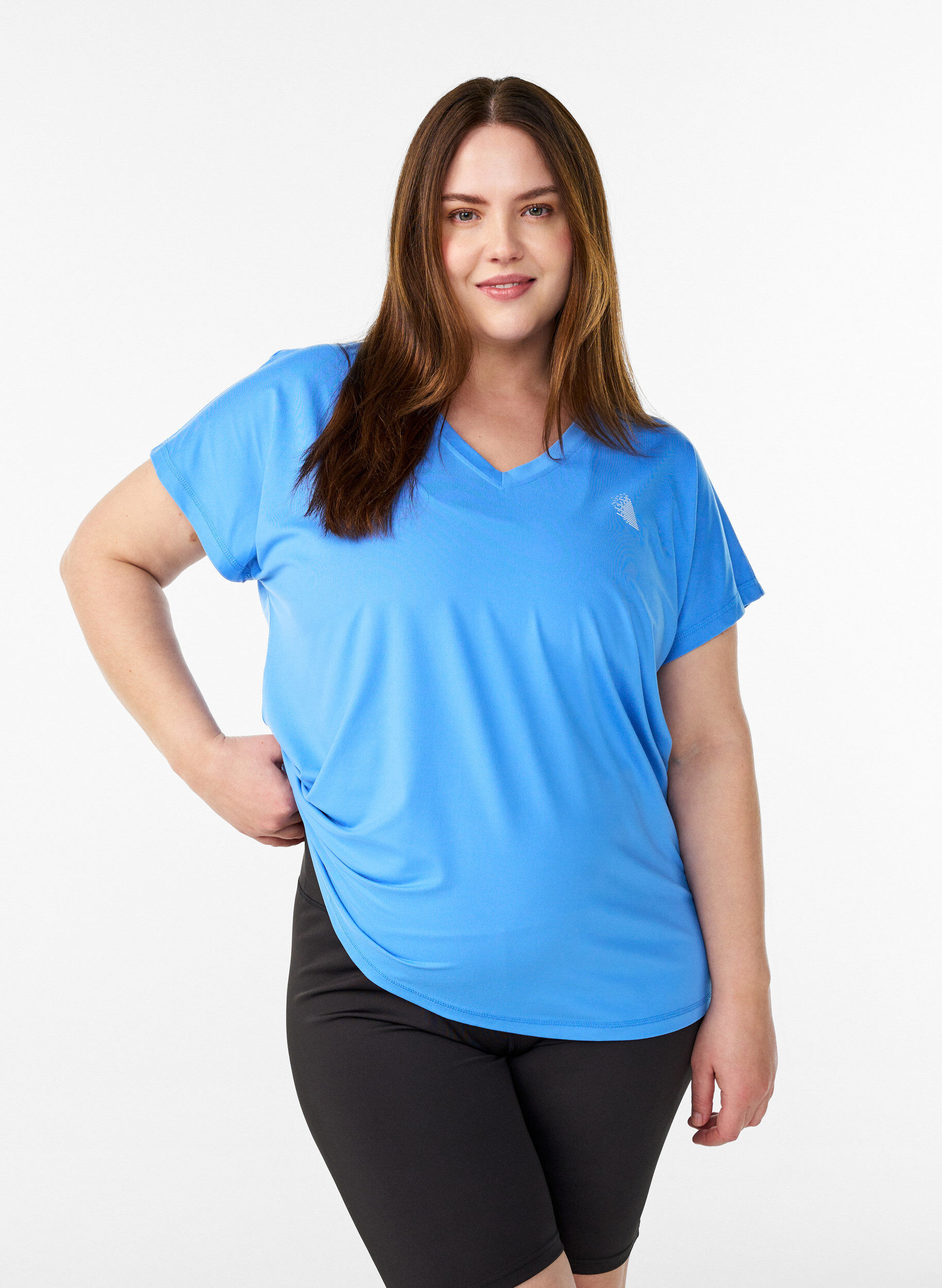 Losvallend trainings-T-shirt met V-hals, Blauw, Model