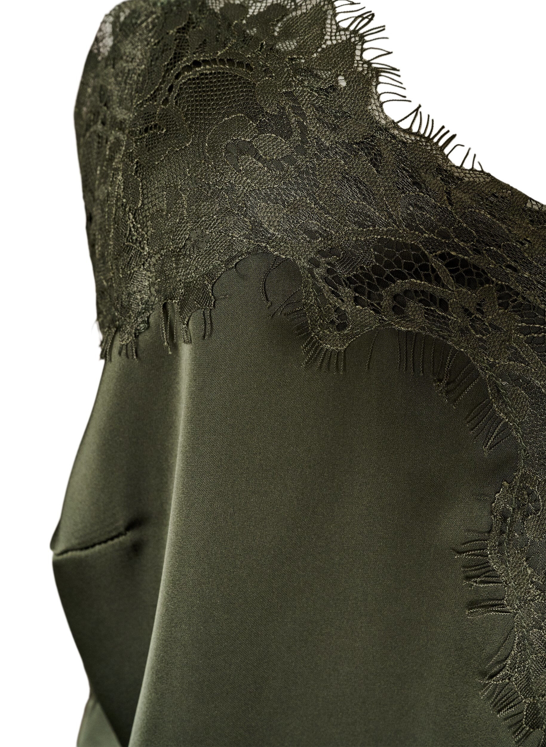 ZizziSatijnen jurk met kant en asymmetrische zoom, Groen, Packshot image number 2